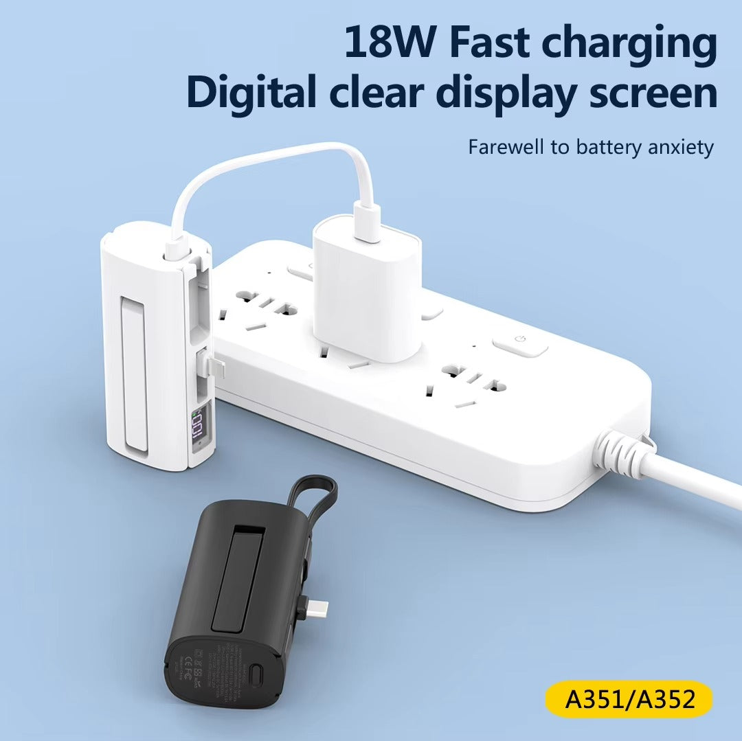 Aspor A352 5000mAh Mini Power Bank | Flexible Built-in Type-C