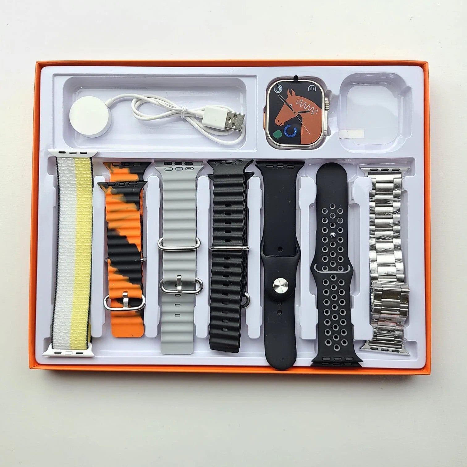 Ultra 7-in-1 Smart Watch Kit | HD Display with Metal & Rubber Straps | Calls & Health