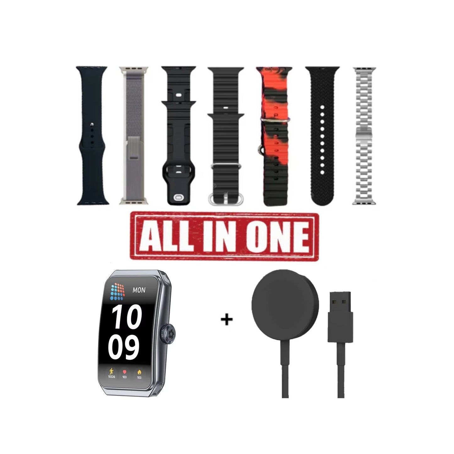 Ultra 7-in-1 Smart Watch Kit | HD Display with Metal & Rubber Straps | Calls & Health